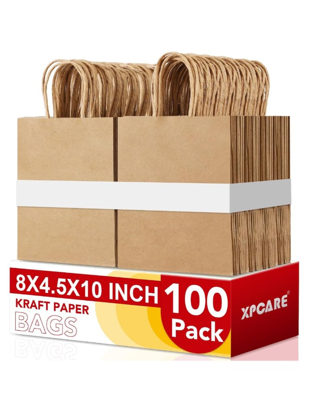 Kraft Paper Gift Bags with Handles 100Pcs 8x4.5x10 Inch Durable Party Favor Bags